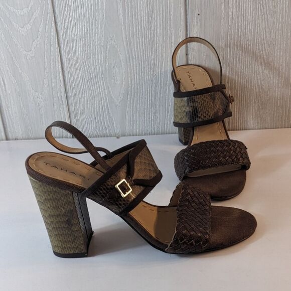 Tahari Jada Chunky Heel Open Toe Shoes EUC SZ 8 - Picture 1 of 9